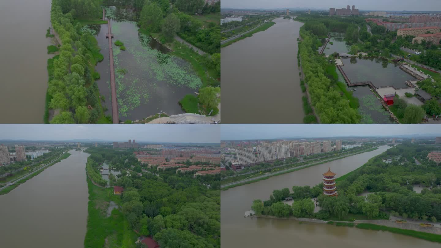 航拍梅河口伊通河植物园