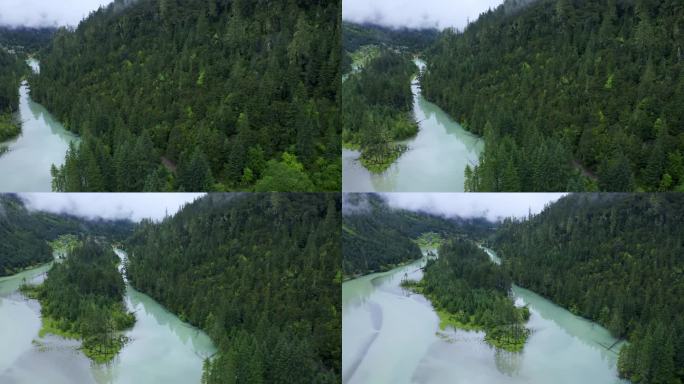 航拍川西莲花湖月亮湾湿地风景