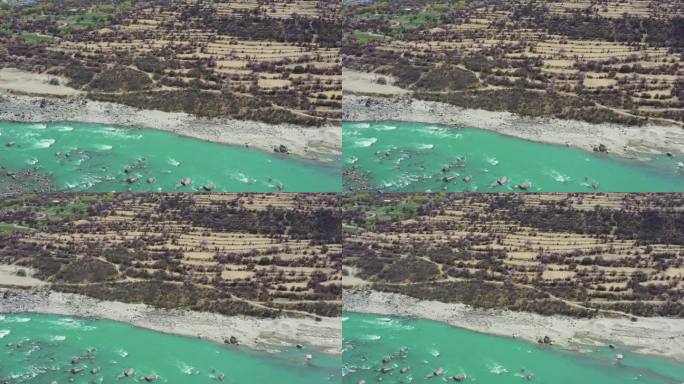 航拍桃花盛开时的雅鲁藏布大峡谷
