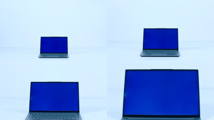 打开的笔记本电脑 深蓝色屏幕 推