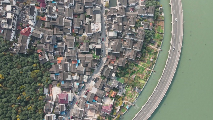 中国苏州古城住宅俯视图