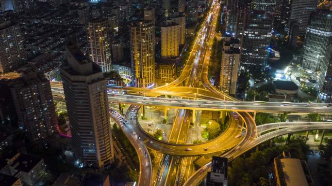 上海鲁班路立交夜景航拍延时