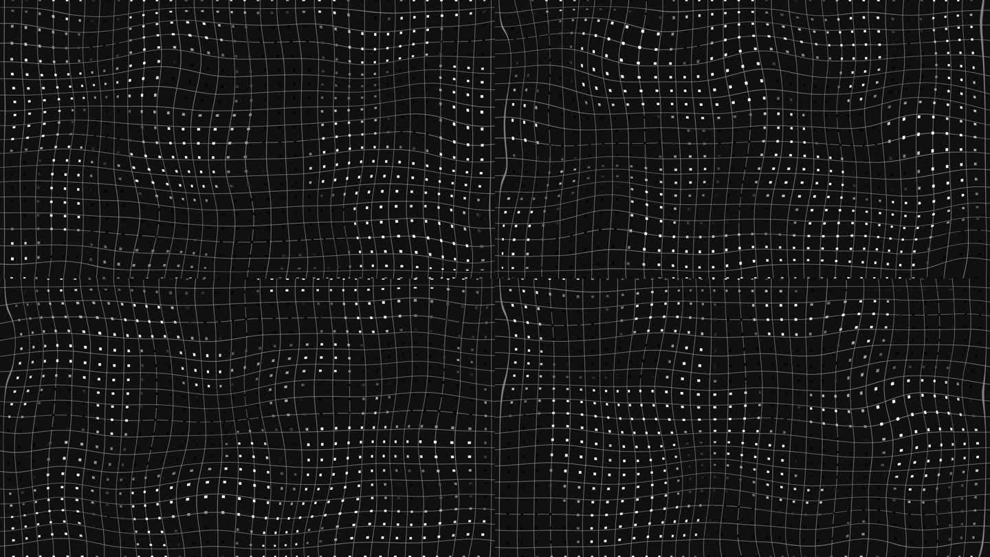 黑色背景4k上包含多个点的波的抽象运动