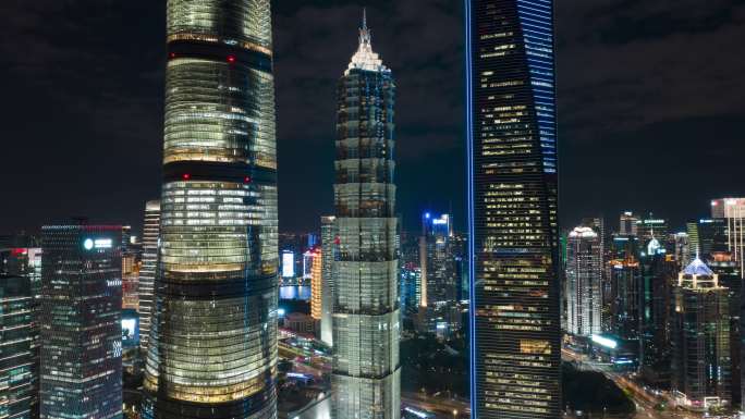 上海陆家嘴夜景航拍延时摄影