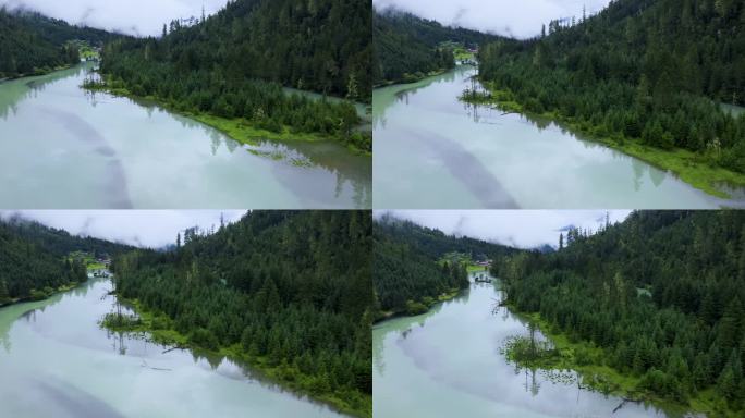 航拍川西莲花湖月亮湾湿地风景