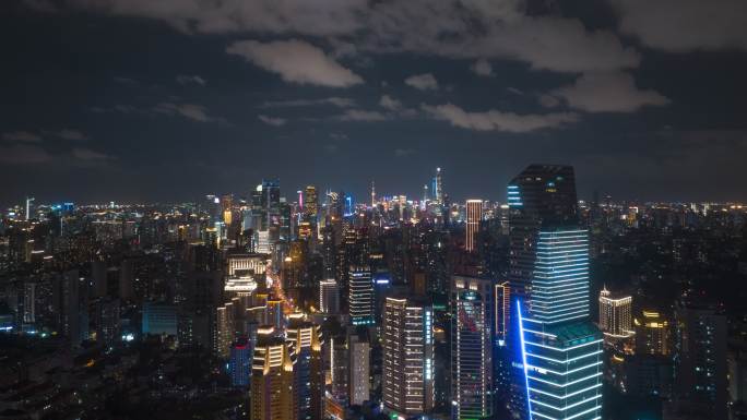 上海城市夜景航拍延时-静安望向陆家嘴