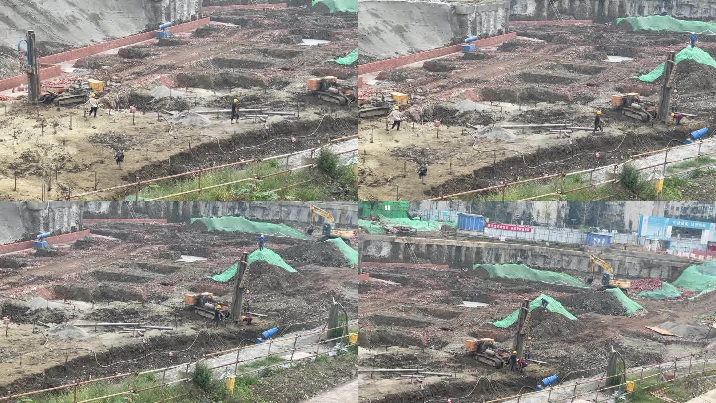 工地项目施工挖掘机打桩机摇
