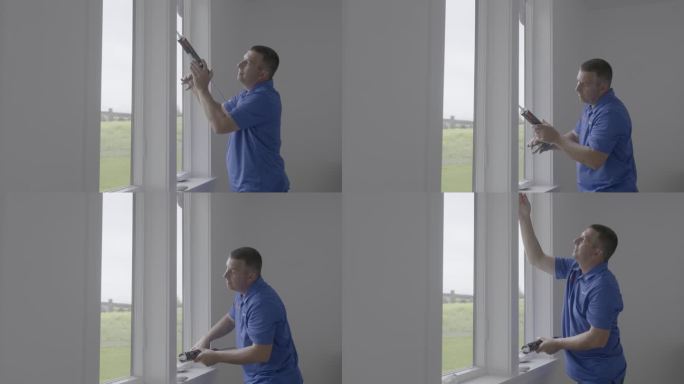 业主用新的节能窗户和嵌缝改造房屋