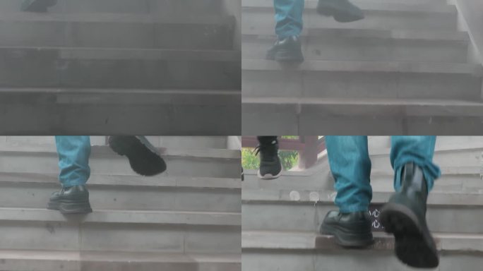 【原创版权】马靴走上石阶梯脚步特写
