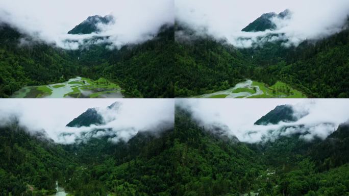 航拍川西莲花湖月亮湾湿地风景