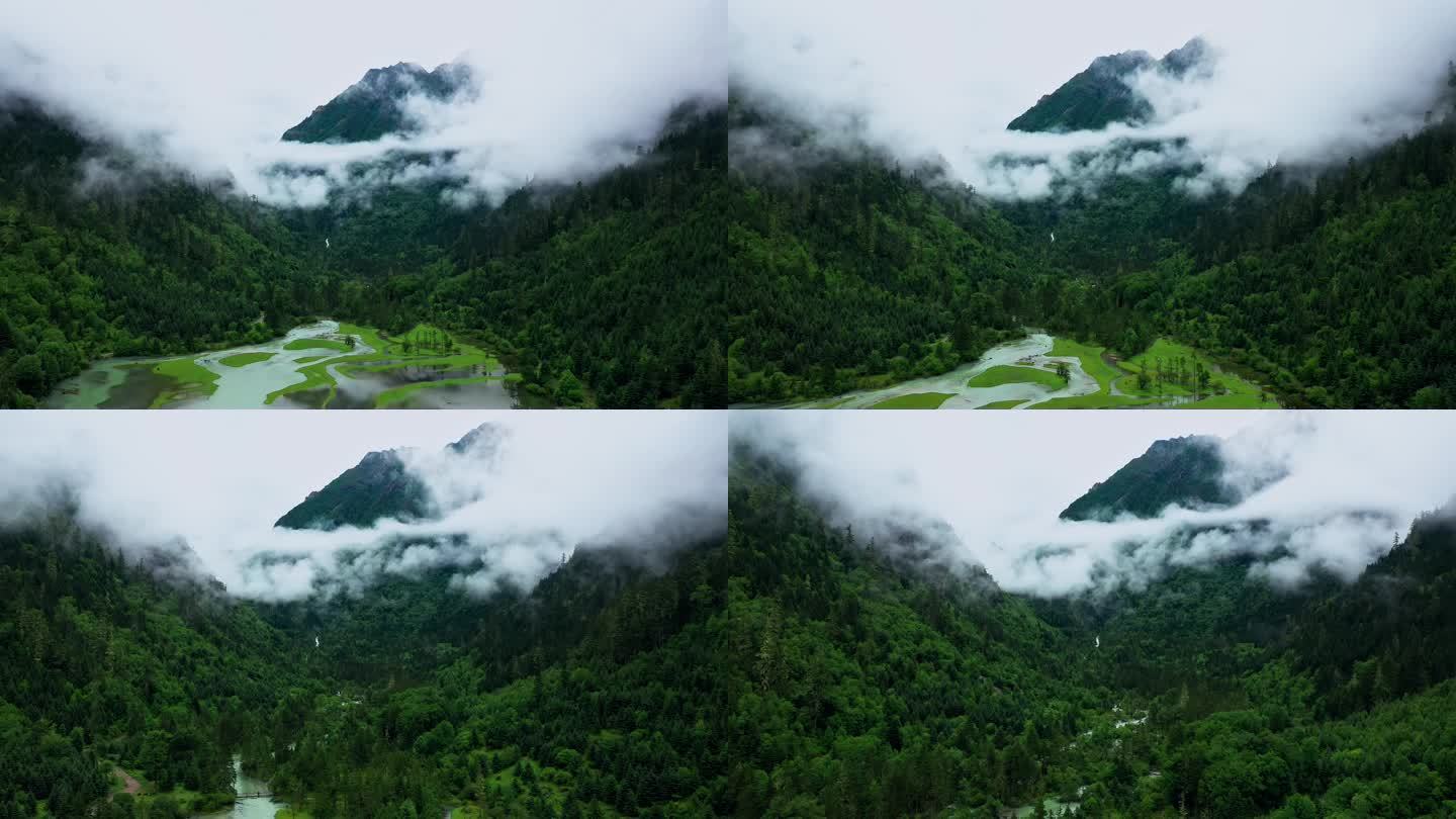 航拍川西莲花湖月亮湾湿地风景