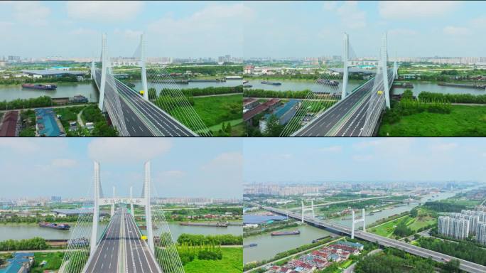京杭运河大桥航拍4K