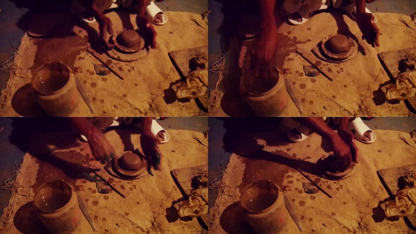 用粘土做小碗的人陶土泥土泥塑