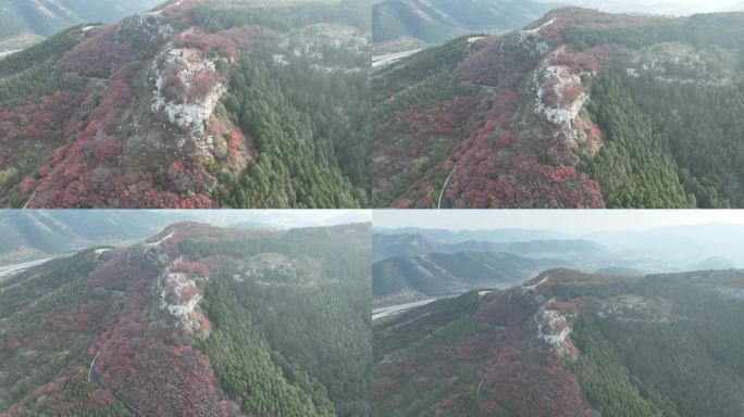 航拍济南蚰蜒山红叶