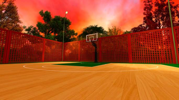校园篮球场体育课三维动画场景