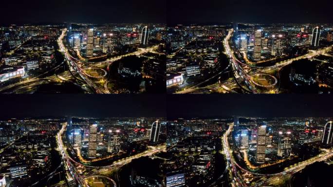 航拍杭州时代高架 恒生电子夜景