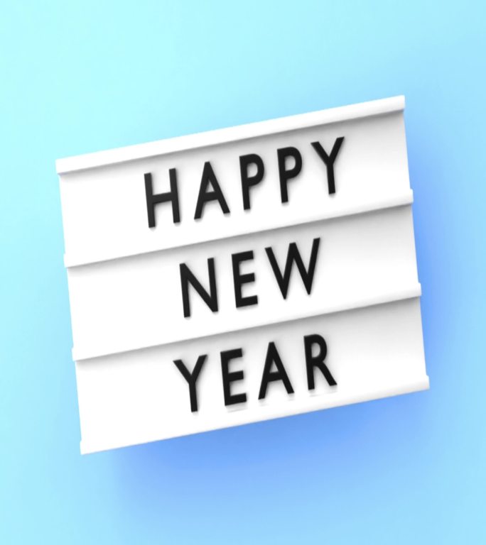 垂直新年快乐文字显示在4K分辨率的蓝色背景灯箱上
