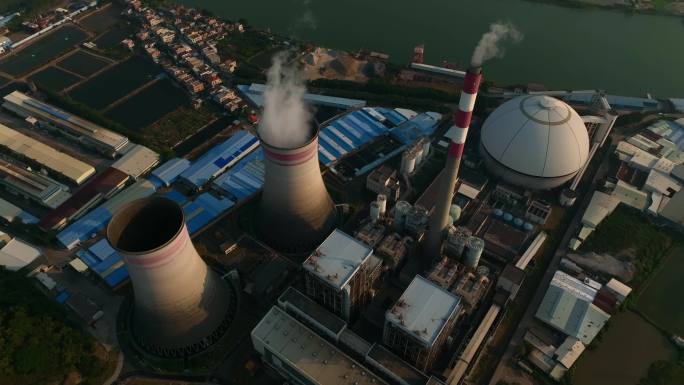 火力发电厂全球变暖烟囱工业污染河道运输