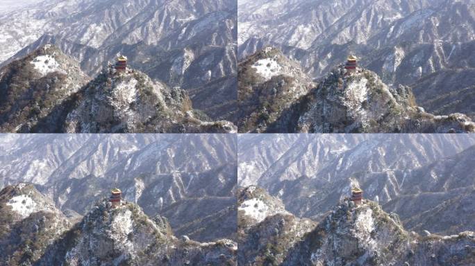 秦岭山脉南五台冬季雪景航拍镜头