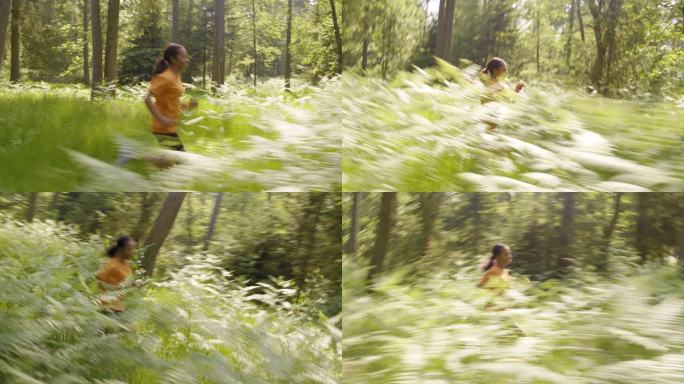 TS女子穿越森林女子穿越森林奔跑快速追赶