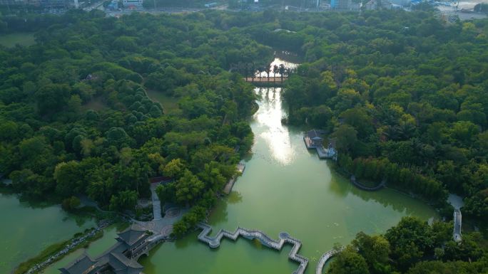 南宁狮山公园 城市绿地 中式园林航拍俯瞰