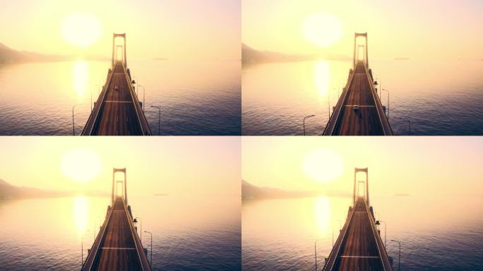 日出的海上桥梁海上升明日桥梁逆光拍摄大连