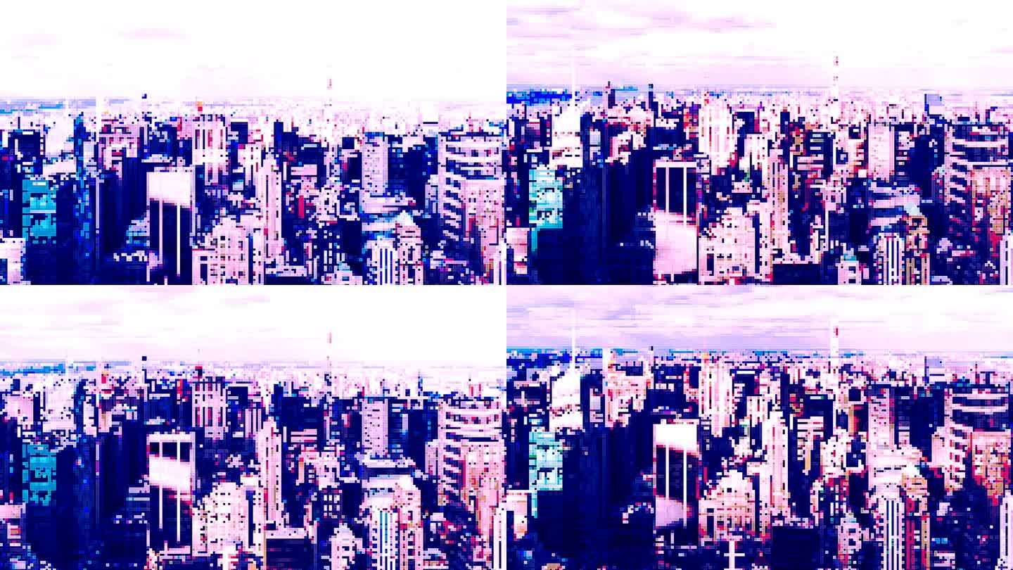 T/L像素艺术大都会，曼哈顿天际线鸟瞰图
