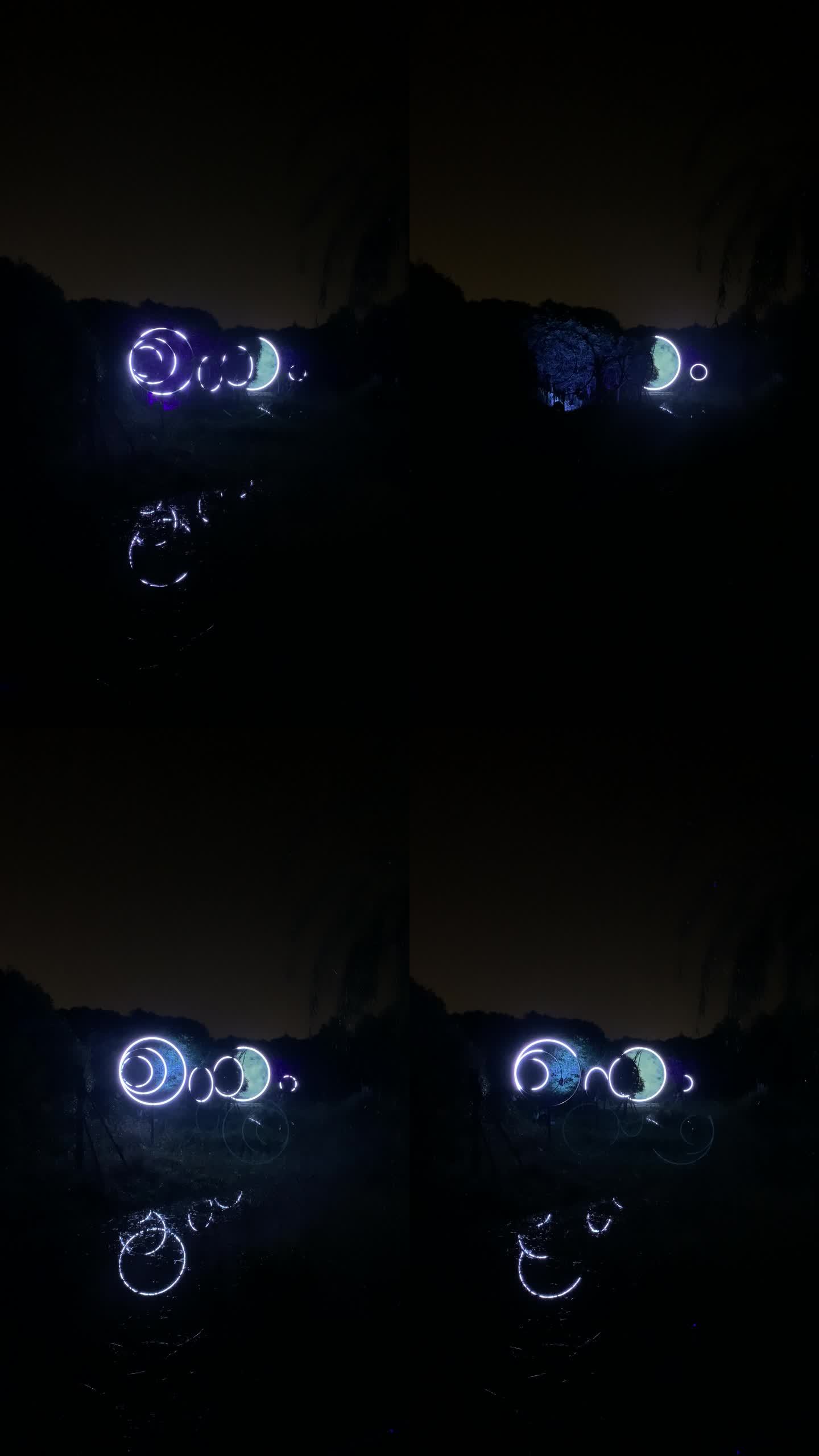 夜间灯光模拟光效水中月灯光秀月光