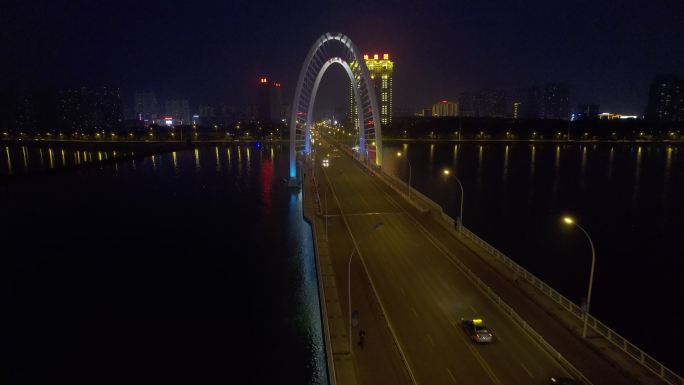 航拍锦州云飞大桥夜景