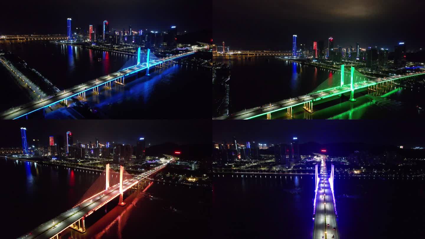 横琴大桥夜景航拍多角度