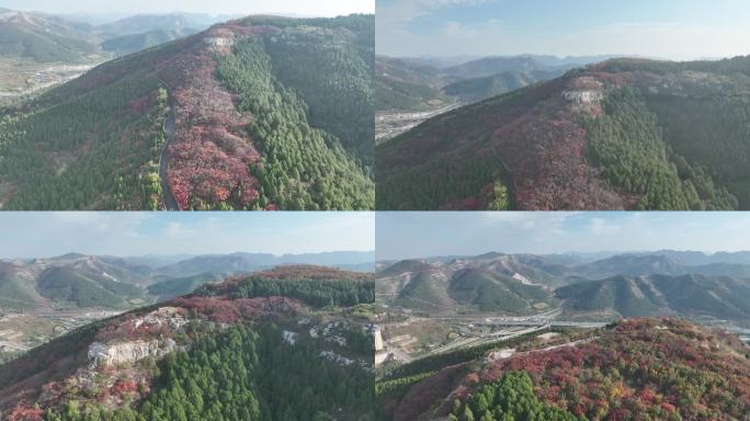 航拍济南蚰蜒山红叶