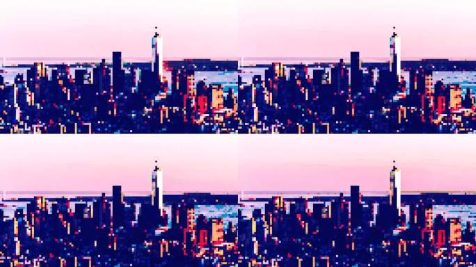 T/L像素艺术大都会，曼哈顿市中心天际线鸟瞰图