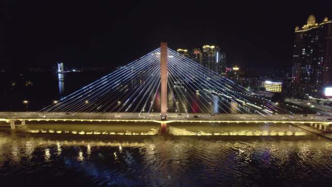 航拍吉林临江门大桥夜景