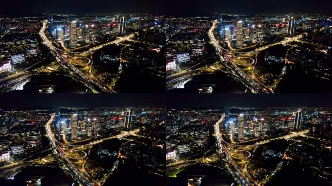 航拍杭州时代高架 恒生电子夜景