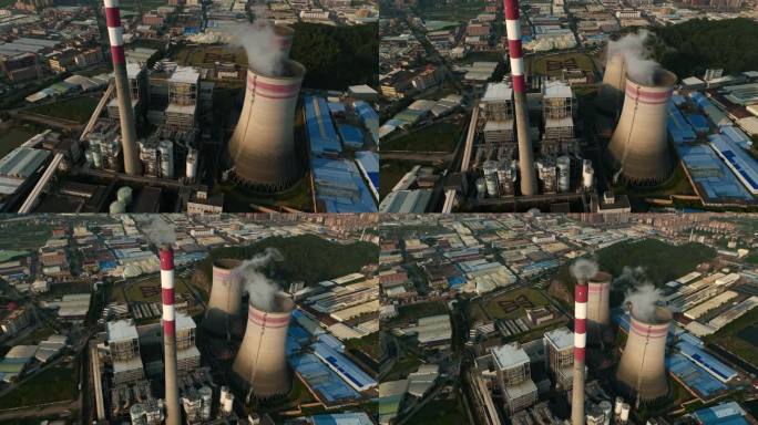 火力发电厂全球变暖烟囱冒烟工业污染
