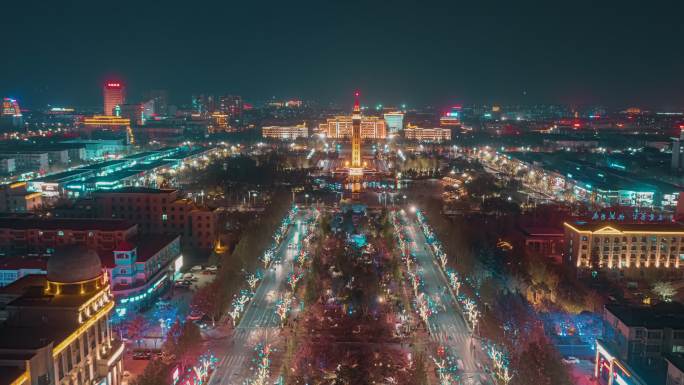 航拍鹤壁樱花大道夜景