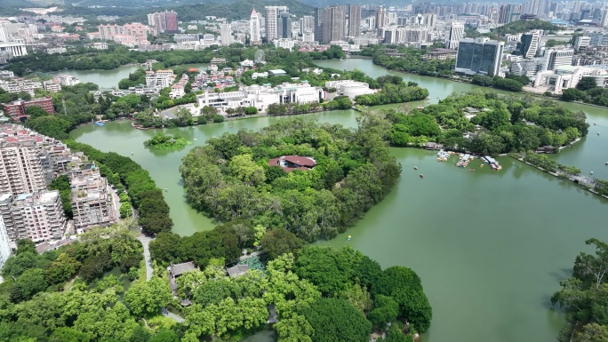 福建福州西湖公园城市航拍自然风光