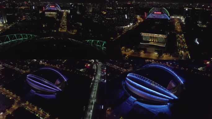 航拍沈阳奥体中心夜景