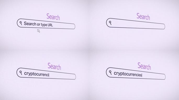 在搜索栏中键入加密货币。在网页浏览器股票视频上搜索加密货币。