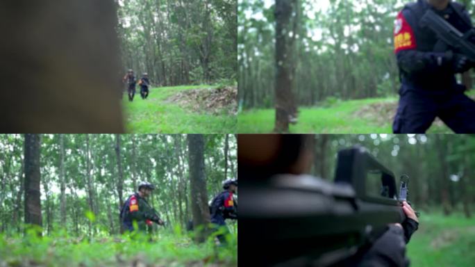 模拟特警巡警警察森林山里搜查1
