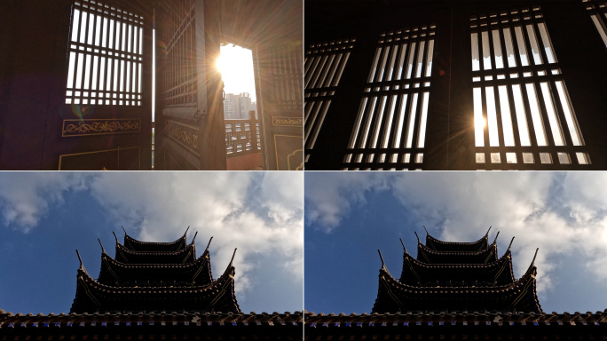 仿古建筑阳光透过窗户运镜实拍视频素材