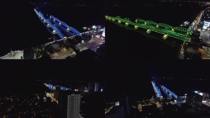 航拍丹东鸭绿江断桥夜景