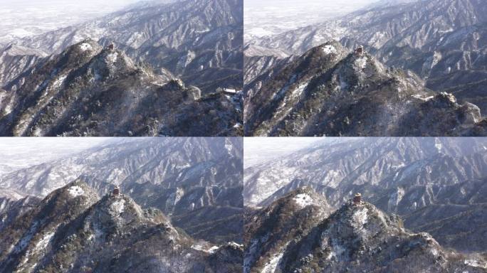 秦岭山脉南五台冬季雪景航拍镜头