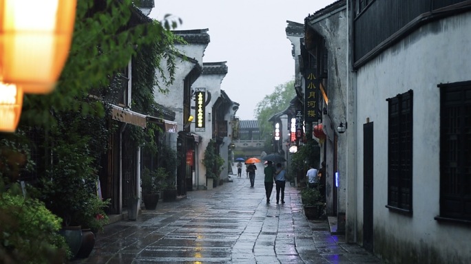 4k江南古镇雨景