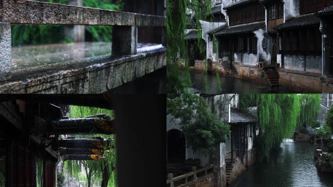 4k江南古镇雨景