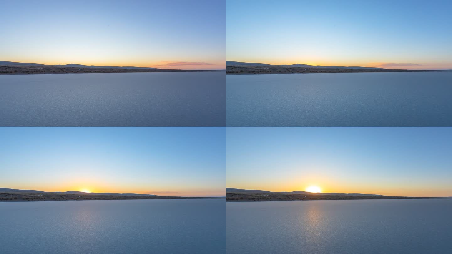 冬天冰封湖面的日出