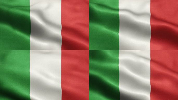 意大利国旗动画股票视频-意大利国旗在循环中挥舞，纹理3d渲染背景-高度精细的织物图案和可循环-意大利