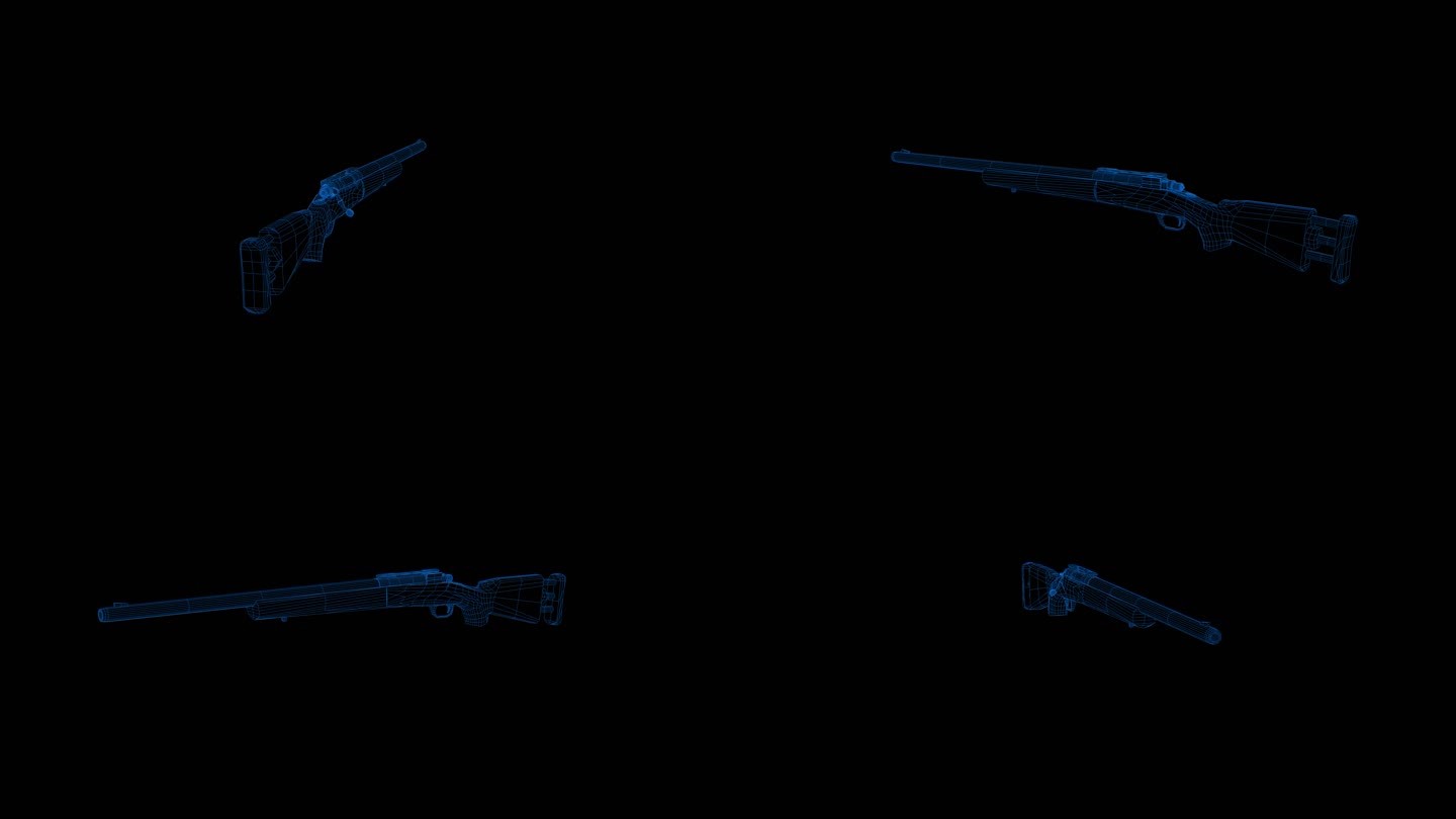 4k蓝色全息科技线框狙击枪素材带通道