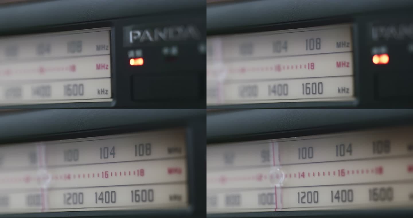 收音机频段特写，滑轨运动镜头