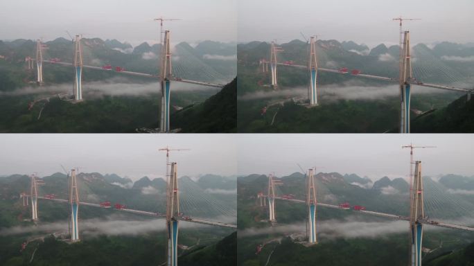 航拍群山建设中贵州网红鸭池河悬崖桥02